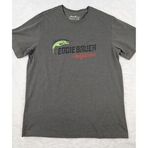 Eddie Bauer Outfitters T-Shirt Men's Size L Gray Fish‎ Graphic  Outdoors Fishing